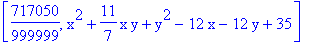 [717050/999999, x^2+11/7*x*y+y^2-12*x-12*y+35]